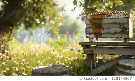 Beekeeping and Honey Harvesting Background Beekeeping and Honey Harvesting Background 118144867