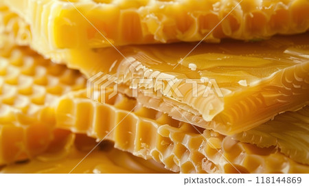 Natural beeswax advertising background with honeycomb 118144869
