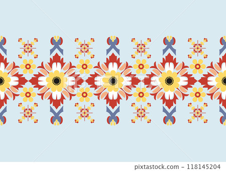 Floral Fabric Pattern native asia style on a light blue background Floral Fabric Pattern native asia style on a light blue background 118145204