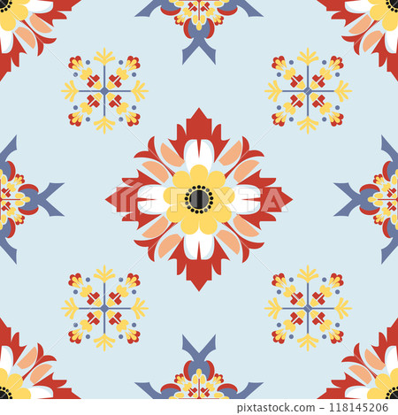 Floral Fabric seamless pattern native asia style on a light blue Floral Fabric seamless pattern native asia style on a light blue 118145206