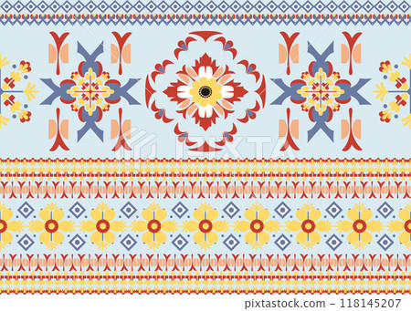 Fabric pattern floral native asia style for fabric and carpet on a light blue background Fabric pattern floral native asia style for fabric and carpet on a light blue background 118145207