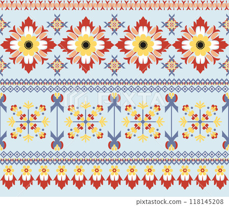 floral pattern fabric native asia style on a light blue background floral pattern fabric native asia style on a light blue background 118145208