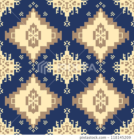 Ethnic geometric fabric pattern Cross Stitch retro color, for texture clothing scarf decoration carpet Ethnic geometric fabric pattern Cross Stitch retro color, for texture clothing scarf decoration carpet 118145209