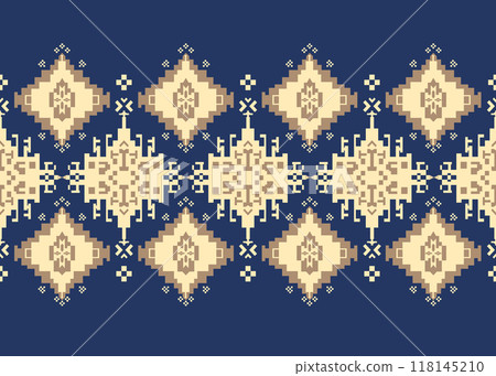 Ethnic geometric fabric seamless pattern cross stitch retro color, for texture clothing scarf decoration carpet 118145210