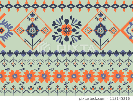 Traditional Palestinian embroidery motif arranged in a seamless pattern 118145216