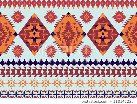 Geometric style, Abstract fabric seamless pattern in a Winter Tone colors, American Indian tribe style 118145223