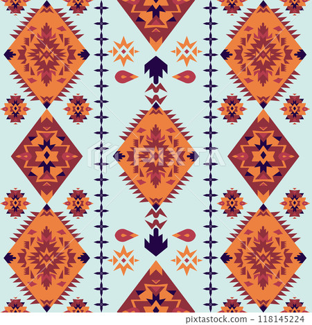 Abstract fabric seamless pattern in a geometric style, Winter Tone colors, American Indian tribe style 118145224