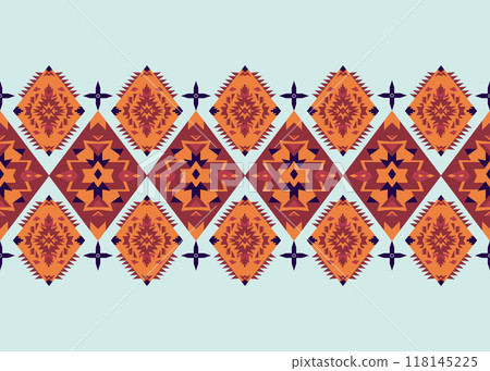 Abstract fabric seamless pattern in a geometric style. American Indian tribe style, Winter Tone colors Abstract fabric seamless pattern in a geometric style. American Indian tribe style, Winter Tone colors 118145225