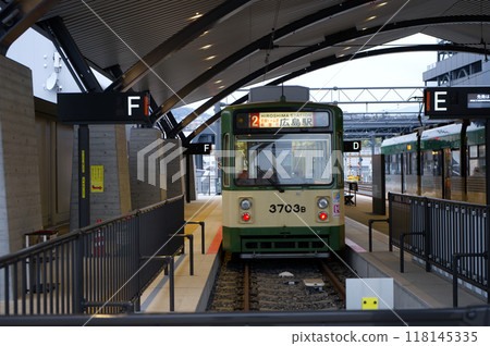 Miyajima, Japan - December 5, 2023: Hiroden Hiroshima Electric Railway at Hiroden miyajima guchi station 118145335