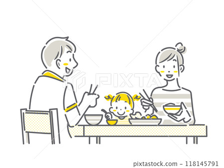 一家人在家吃飯 — 簡單時尚的線條畫插圖 一家人在家吃飯 — 簡單時尚的線條畫插圖 118145791