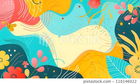 Playful Abstract Floral Design with Bright Colors and Tropical Elements_5 118146022