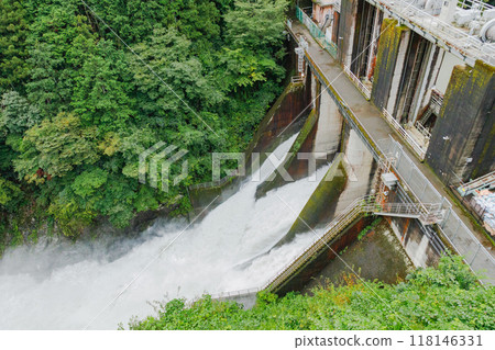 Shiromaru Adjustment Pond Dam: Temporary release of water from Shiromaru Dam Shiromaru Adjustment Pond Dam: Temporary release of water from Shiromaru Dam 118146331