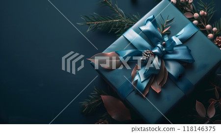 Elegant Gift Box with Blue Ribbon - Festive and Stylish_1 Elegant Gift Box with Blue Ribbon - Festive and Stylish_1 118146375