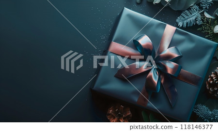 Elegant Gift Box with Blue Ribbon - Festive and Stylish_3 118146377