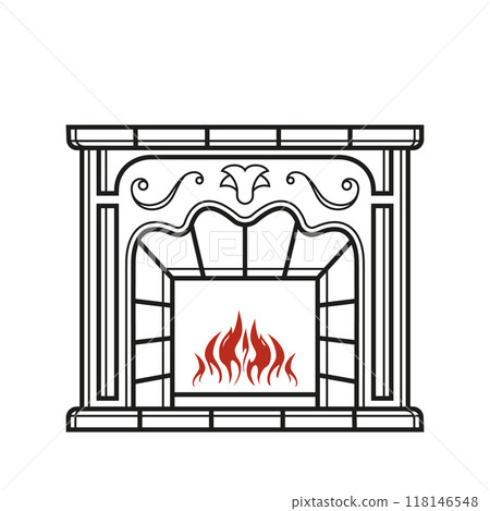 Furnace outline editable stroke icon. Fireplace sign. Vector illustration. Thin line icon for web and mobile, modern minimalistic flat design. Furnace outline editable stroke icon. Fireplace sign. Vector illustration. Thin line icon for web and mobile, modern minimalistic flat design. 118146548