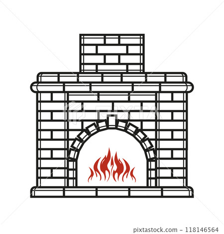 Furnace outline editable stroke icon. Fireplace sign. Vector illustration. Thin line icon for web and mobile, modern minimalistic flat design. Furnace outline editable stroke icon. Fireplace sign. Vector illustration. Thin line icon for web and mobile, modern minimalistic flat design. 118146564