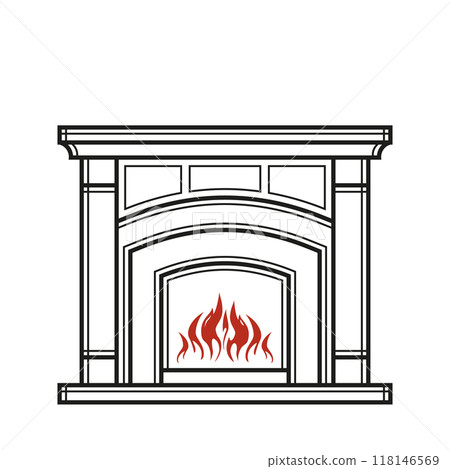 Furnace outline editable stroke icon. Fireplace sign. Vector illustration. Thin line icon for web and mobile, modern minimalistic flat design. 118146569