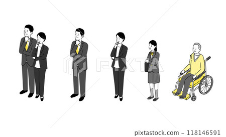 Full body illustration set of various people, young men and women in suits Full body illustration set of various people, young men and women in suits 118146591