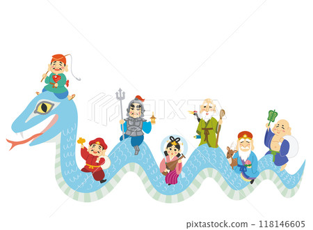 New Year's card illustrations Year of the Snake Seven Lucky Gods 118146605