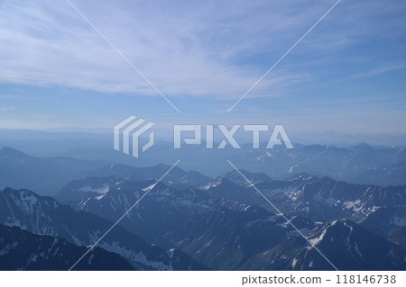 Tranquil Lake With Lush Green Forest, Snow-Capped Mountain, Blue Sky And White Clouds Tranquil Lake With Lush Green Forest, Snow-Capped Mountain, Blue Sky And White Clouds 118146738
