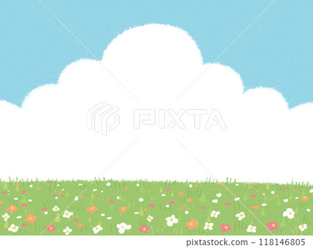 開花的草甸和藍天的框架 118146805