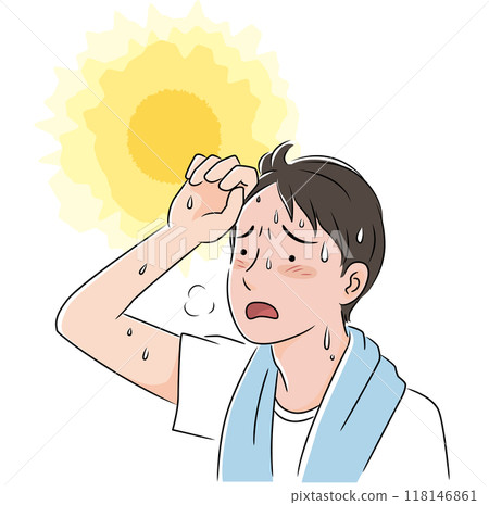 A young man suffering from the heat in the hot sun 118146861