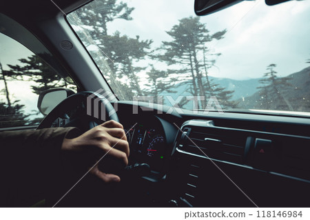 Driving car on the high altitude mountain trail in tibet,China 118146984
