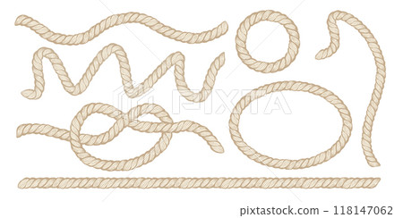 Vector set design elements with rope. Vector rope knot and frame. 118147062