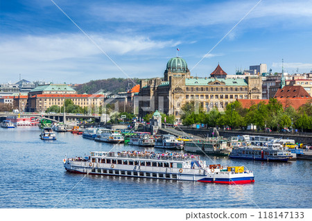 Tourist boats on Vltava river in Prague 118147133