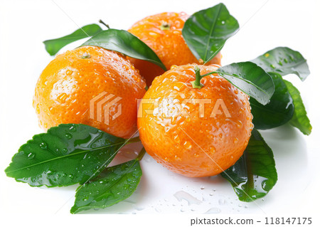 Fresh mandarin tangerine or clementine on white background. Healthy food concept. 118147175