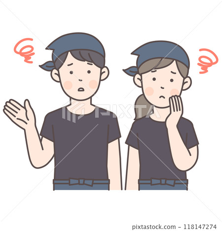 Illustration of a restaurant staff member with worries 118147274