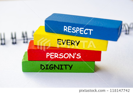 Respect every person's dignity text on multicolored wooden blocks. No to negativity concept 118147742