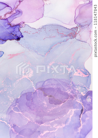 Soft purple watercolor abstract art with delicate swirls and floral hints, creating a serene atmosphere 118147843