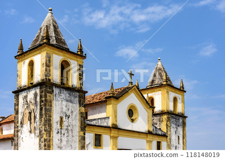Baroque church tower with blue sky 118148019