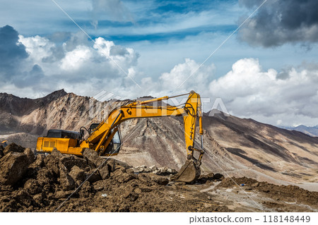 Road construction in mountains Himalayas 118148449