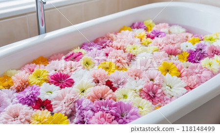 A bathtub filled with a bunch of flowers in it, AI A bathtub filled with a bunch of flowers in it, AI 118148499