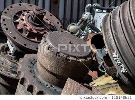 Old tractor parts, Rusty ndustrial machinery and other used at second hand parts car shop. Old tractor parts, Rusty ndustrial machinery and other used at second hand parts car shop. 118148631