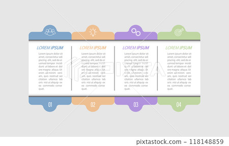 4 stages of development, improvement or training. Infographics with visual action icons for business, finance, project, plan or marketing 118148859