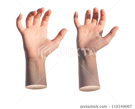 Kids sign for holding, grabbing. Hand grasping invisible object, product, isolated on white Kids sign for holding, grabbing. Hand grasping invisible object, product, isolated on white 118149067