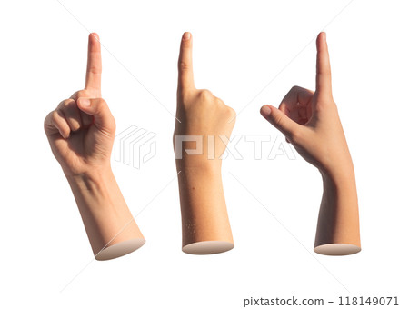 Kids index finger pointing, hand gesture for indicating. Isolated on white background, outstretched Kids index finger pointing, hand gesture for indicating. Isolated on white background, outstretched 118149071