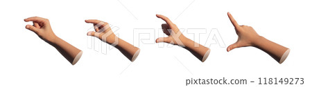 Kids hand gestures showing size from bigger to smaller. Pinch, catch, hold, isolated on white, set 118149273