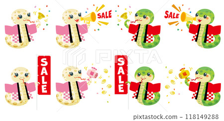設定蛇年可愛蛇銷售人員的插圖 118149288