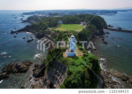 Cape Anori with its square lighthouse (aerial shot by drone) Cape Anori with its square lighthouse (aerial shot by drone) 118149415