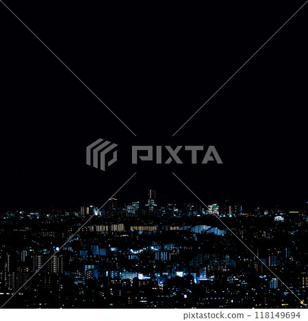 橫濱港未來市的遠處夜景全景[橫濱市圖片] 118149694