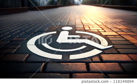 Close-up of a Wheelchair Access Sign on a City Sidewalk - Generative Ai 118149804
