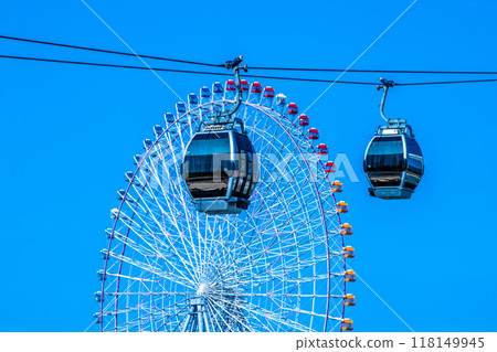 Yokohama cityscape in Japan: Ropeway in front of Sakuragicho Station. Clear blue skies spread out before you = September 7, 2024 118149945