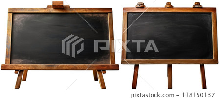 Empty Blackboards with Wooden Easel Isolated on White Background - Generative Ai 118150137