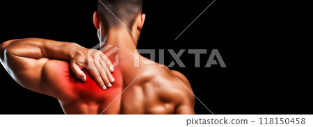 Man with a Pain in His Shoulder Which he Squeezes with His Hand - Generative Ai 118150458