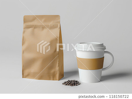 Personalize your coffee packaging concept using a versatile blank bag template crafted for whole bean and ground coffee options. 118150722