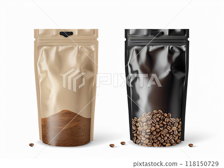 Develop stunning packaging designs with a blank coffee bag template optimized for whole bean and ground coffee varieties. 118150729
